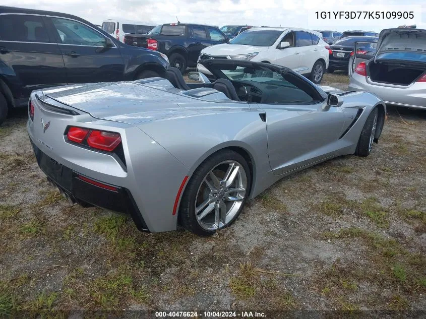 2019 Chevrolet Corvette Stingray VIN: 1G1YF3D77K5109905 Lot: 40476624