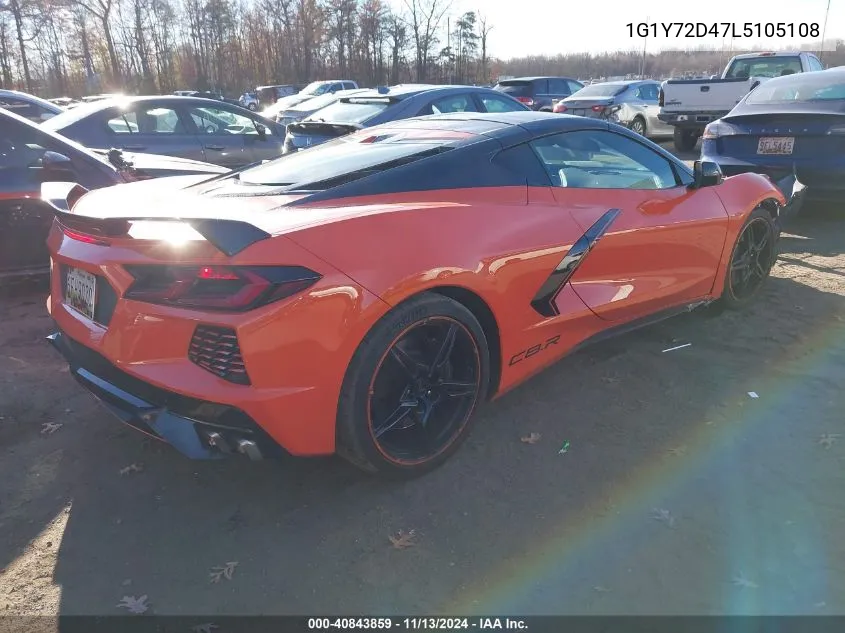 2020 Chevrolet Corvette Stingray Rwd 2Lt VIN: 1G1Y72D47L5105108 Lot: 40843859