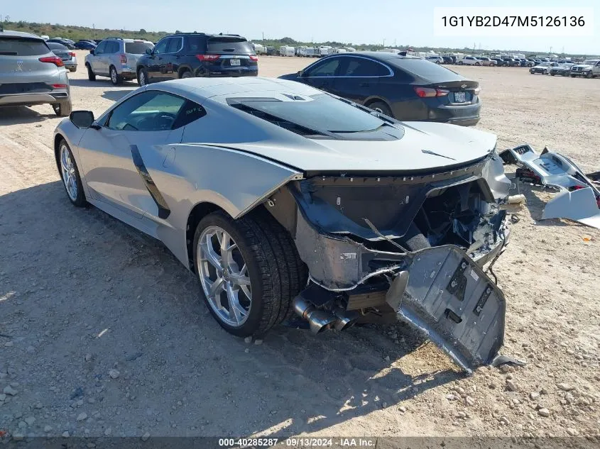 2021 Chevrolet Corvette Stingray 2Lt VIN: 1G1YB2D47M5126136 Lot: 40285287