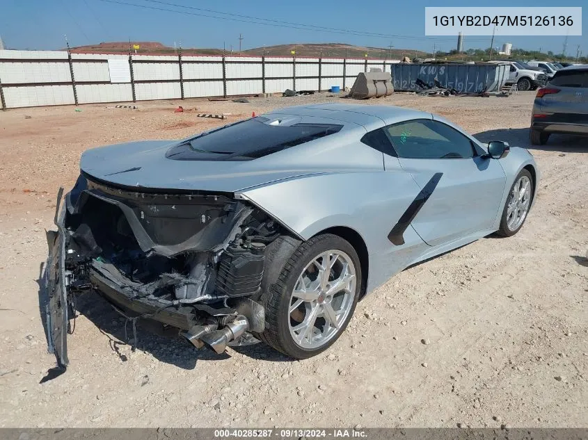 2021 Chevrolet Corvette 2Lt VIN: 1G1YB2D47M5126136 Lot: 40285287