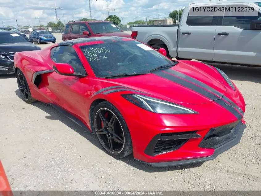 2021 Chevrolet Corvette Stingray Rwd 3Lt VIN: 1G1YC2D43M5122579 Lot: 40410084