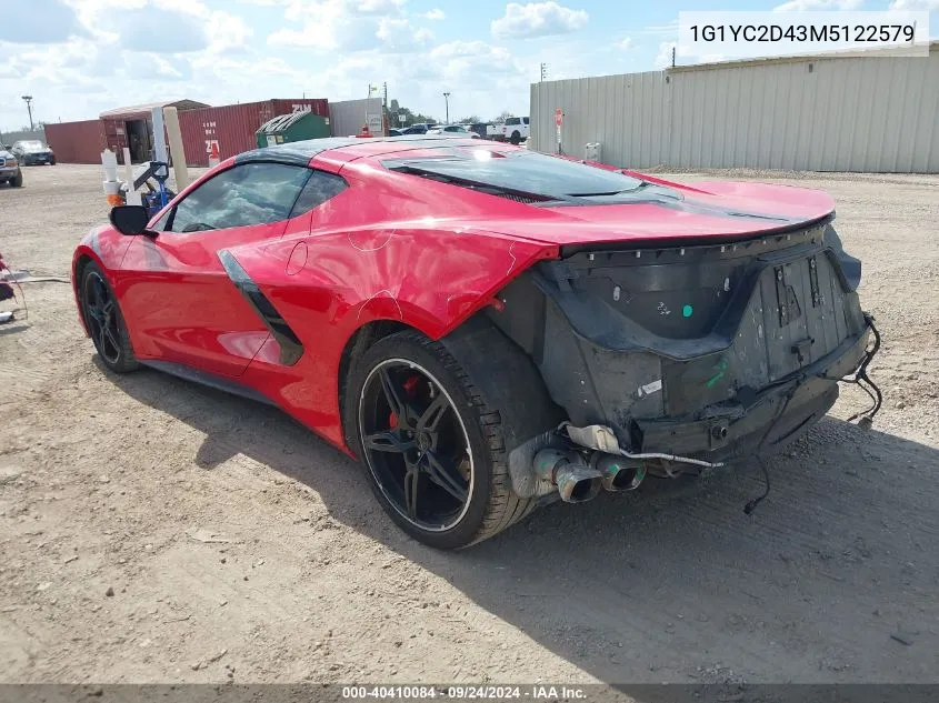 2021 Chevrolet Corvette Stingray Rwd 3Lt VIN: 1G1YC2D43M5122579 Lot: 40410084