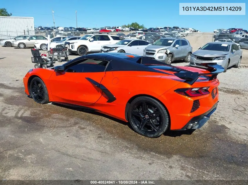 1G1YA3D42M5114209 2021 Chevrolet Corvette Stingray 1Lt