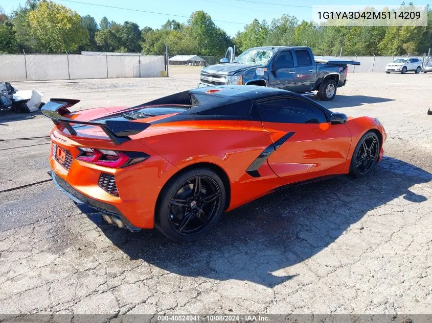 2021 Chevrolet Corvette Stingray 1Lt VIN: 1G1YA3D42M5114209 Lot: 40524941