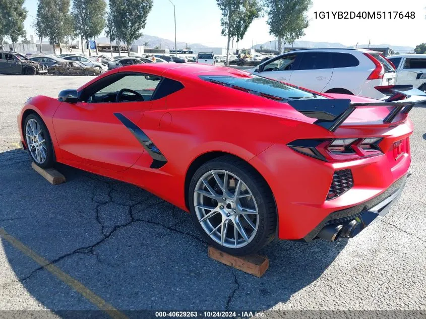 2021 Chevrolet Corvette 2Lt VIN: 1G1YB2D40M5117648 Lot: 40629263