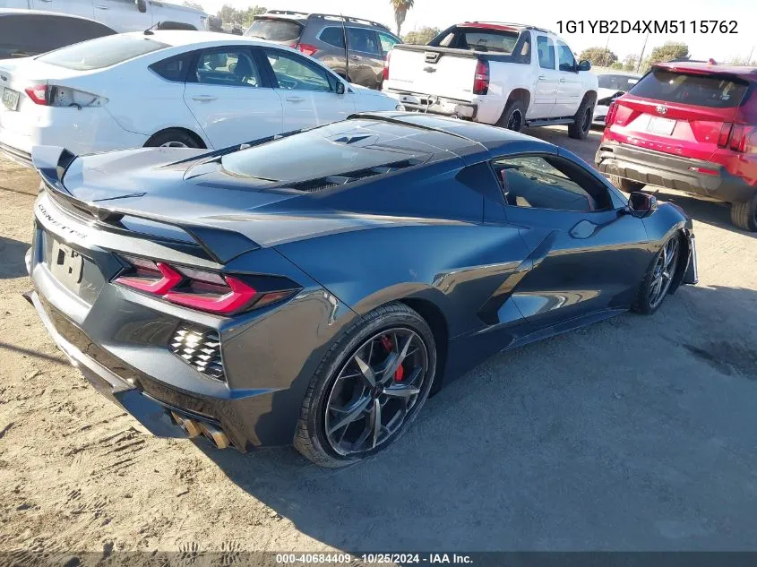 2021 Chevrolet Corvette Stingray Rwd 2Lt VIN: 1G1YB2D4XM5115762 Lot: 40684409