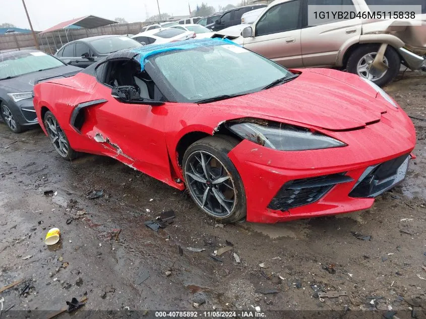 2021 Chevrolet Corvette Stingray Rwd 2Lt VIN: 1G1YB2D46M5115838 Lot: 40785892