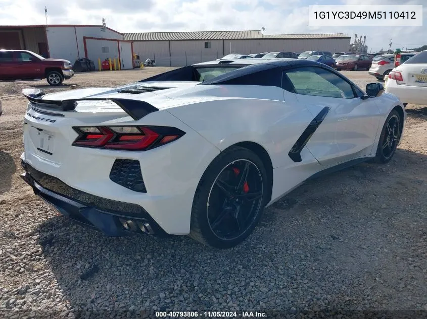 2021 Chevrolet Corvette Stingray Rwd 3Lt VIN: 1G1YC3D49M5110412 Lot: 40793806