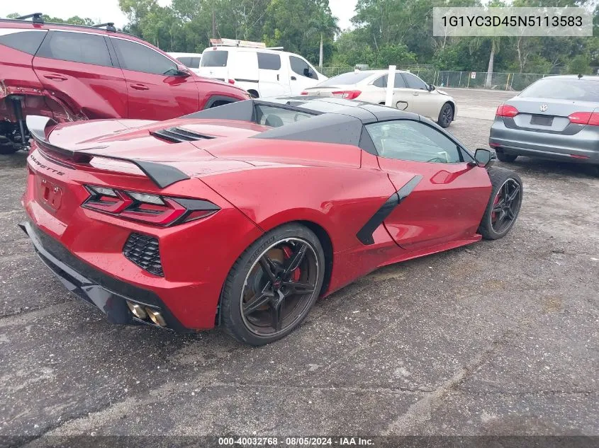 2022 Chevrolet Corvette Stingray Rwd 3Lt VIN: 1G1YC3D45N5113583 Lot: 40032768