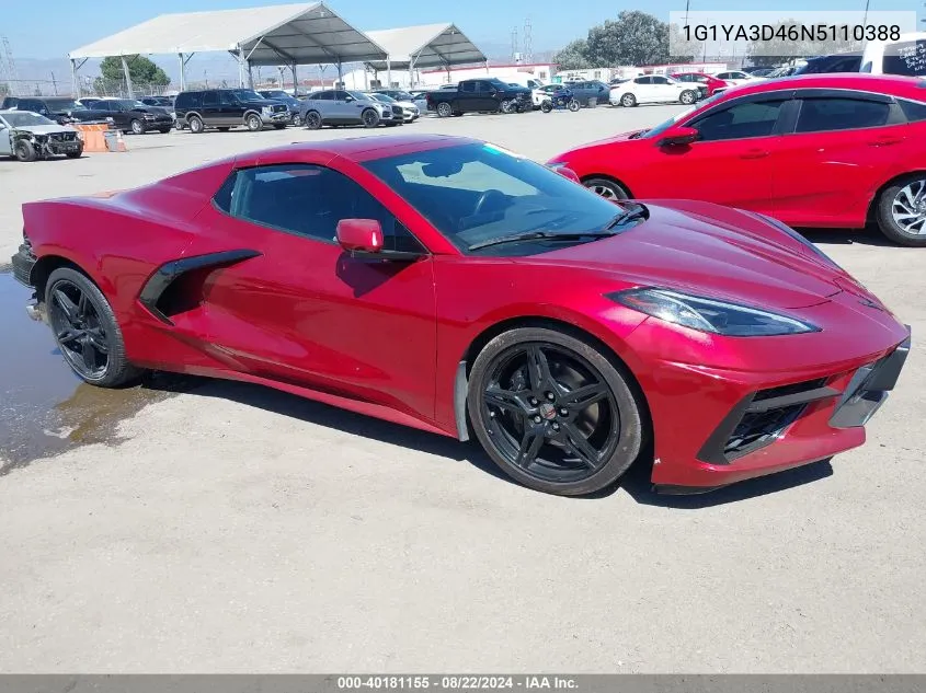 2022 Chevrolet Corvette Stingray Rwd 1Lt VIN: 1G1YA3D46N5110388 Lot: 40181155