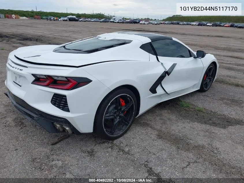 2022 Chevrolet Corvette Stingray Rwd 2Lt VIN: 1G1YB2D44N5117170 Lot: 40492202