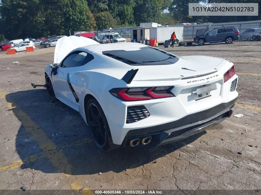 2022 Chevrolet Corvette Stingray Rwd 1Lt VIN: 1G1YA2D42N5102783 Lot: 40505346