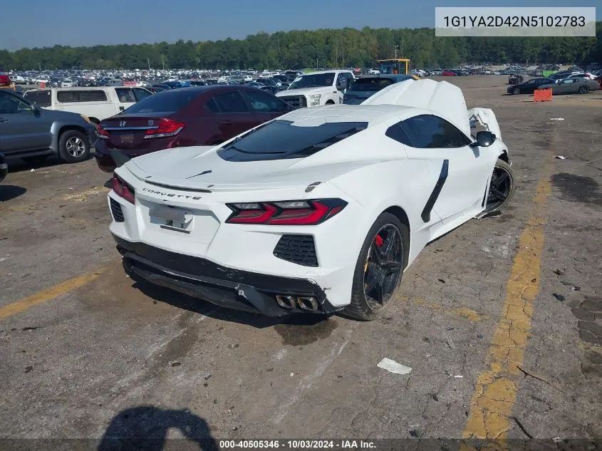 2022 Chevrolet Corvette Stingray Rwd 1Lt VIN: 1G1YA2D42N5102783 Lot: 40505346