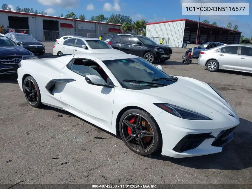 2022 Chevrolet Corvette Stingray Rwd 3Lt VIN: 1G1YC3D43N5116577 Lot: 40742238