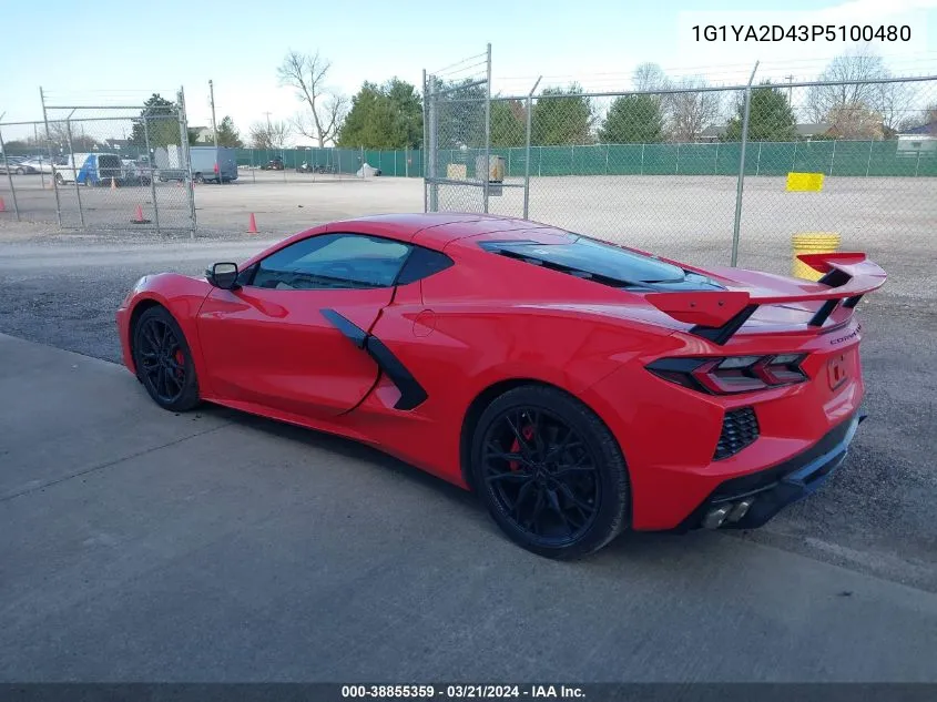 2023 Chevrolet Corvette Stingray Rwd 1Lt VIN: 1G1YA2D43P5100480 Lot: 38855359