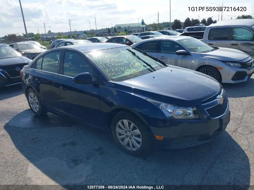 2011 Chevrolet Cruze VIN: 1G1PF5S93B7216420 Lot: 12077309