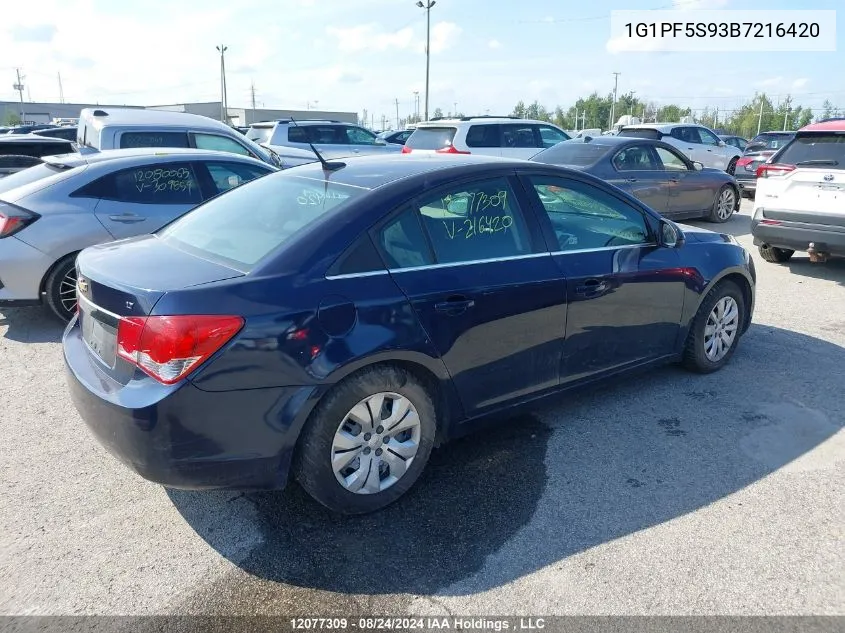 2011 Chevrolet Cruze VIN: 1G1PF5S93B7216420 Lot: 12077309