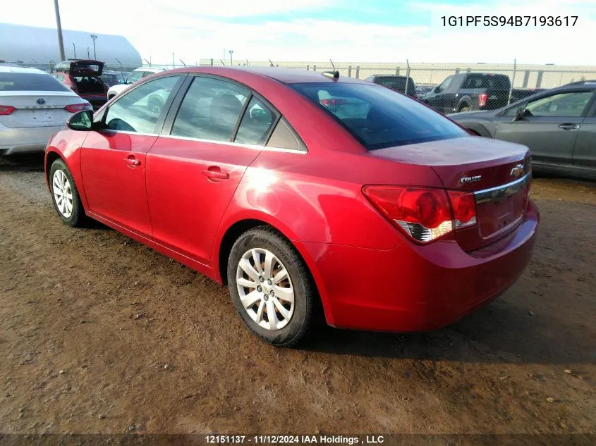 2011 Chevrolet Cruze VIN: 1G1PF5S94B7193617 Lot: 12151137