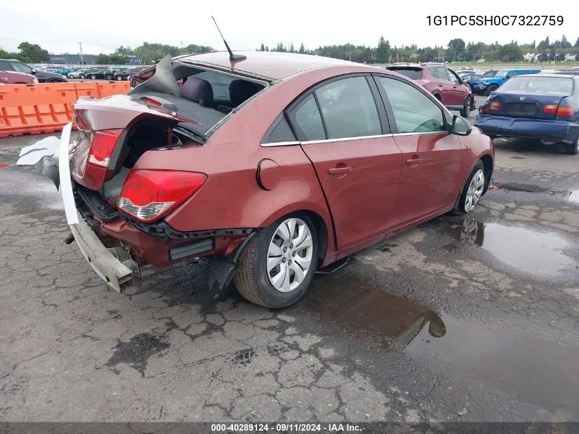 2012 Chevrolet Cruze Ls VIN: 1G1PC5SH0C7322759 Lot: 40289124