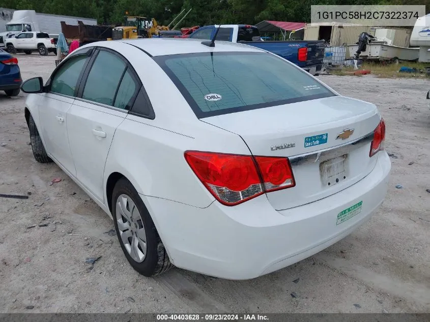 2012 Chevrolet Cruze Ls VIN: 1G1PC58H2C7322374 Lot: 40403628