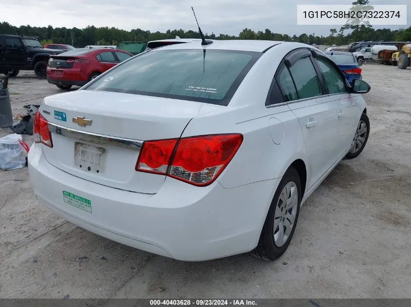 2012 Chevrolet Cruze Ls VIN: 1G1PC58H2C7322374 Lot: 40403628