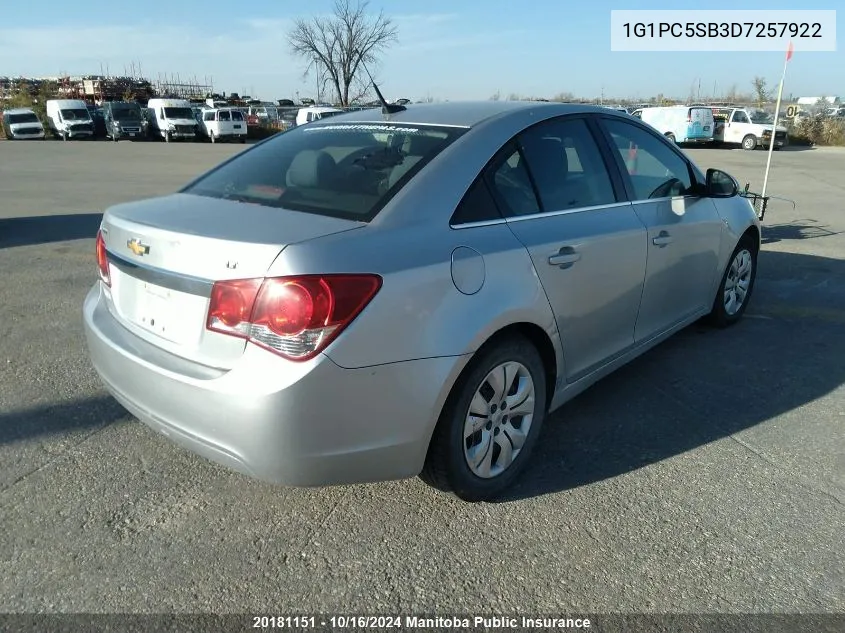 2013 Chevrolet Cruze Lt Turbo VIN: 1G1PC5SB3D7257922 Lot: 20181151