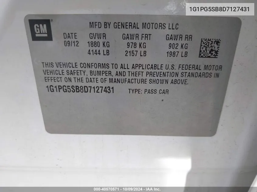 1G1PG5SB8D7127431 2013 Chevrolet Cruze Ltz