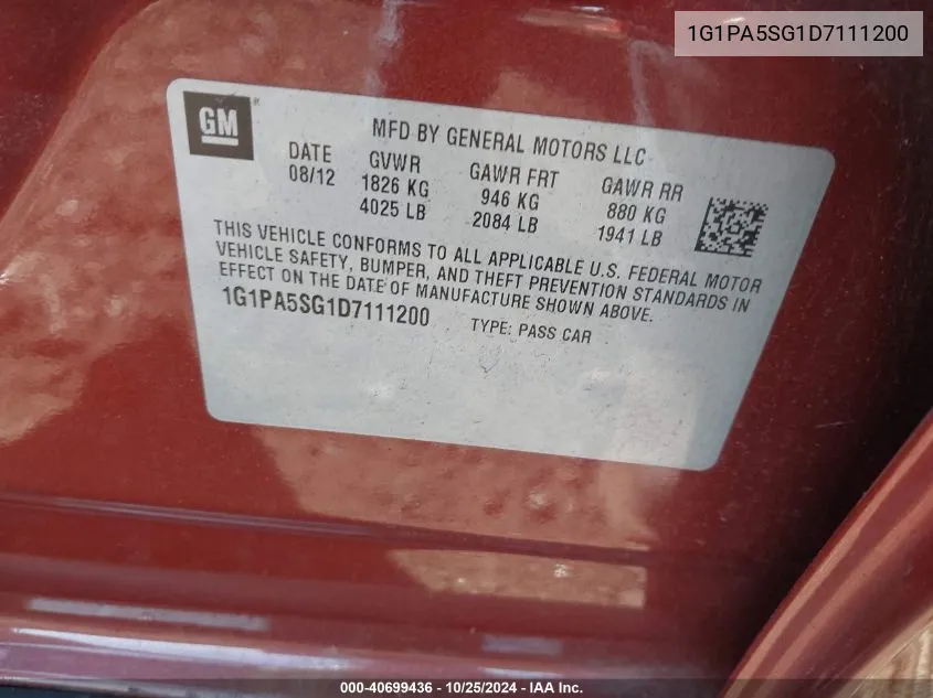 1G1PA5SG1D7111200 2013 Chevrolet Cruze Ls Auto