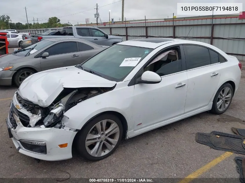 2015 Chevrolet Cruze Ltz VIN: 1G1PG5SB0F7194818 Lot: 40755319