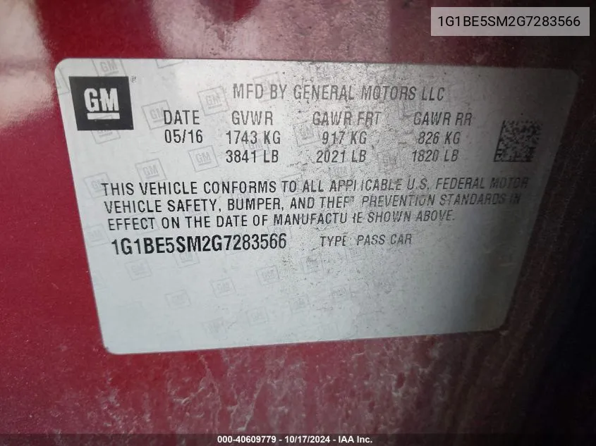 1G1BE5SM2G7283566 2016 Chevrolet Cruze Lt