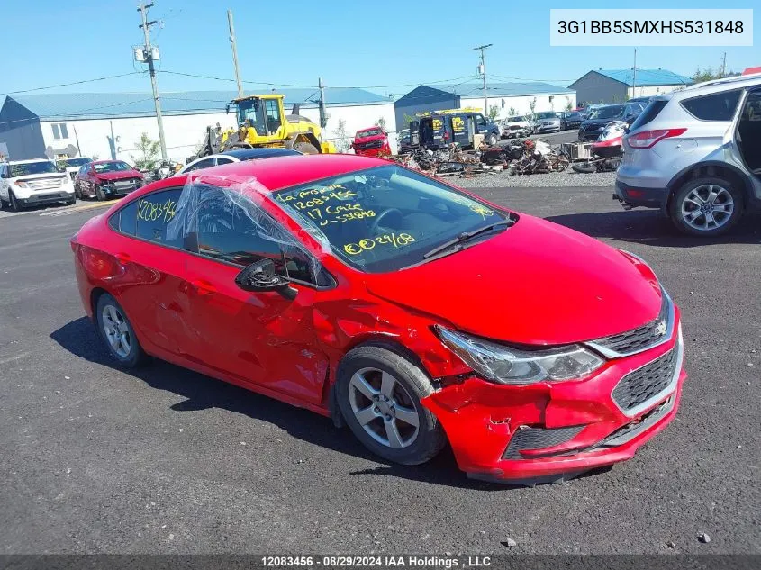 2017 Chevrolet Cruze Ls VIN: 3G1BB5SMXHS531848 Lot: 12083456