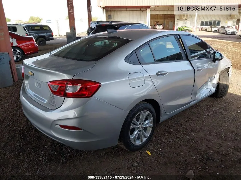 2019 Chevrolet Cruze Ls VIN: 1G1BC5SMXK7151816 Lot: 39982115