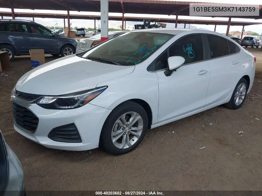 2019 Chevrolet Cruze Lt VIN: 1G1BE5SM3K7143759 Lot: 40203602