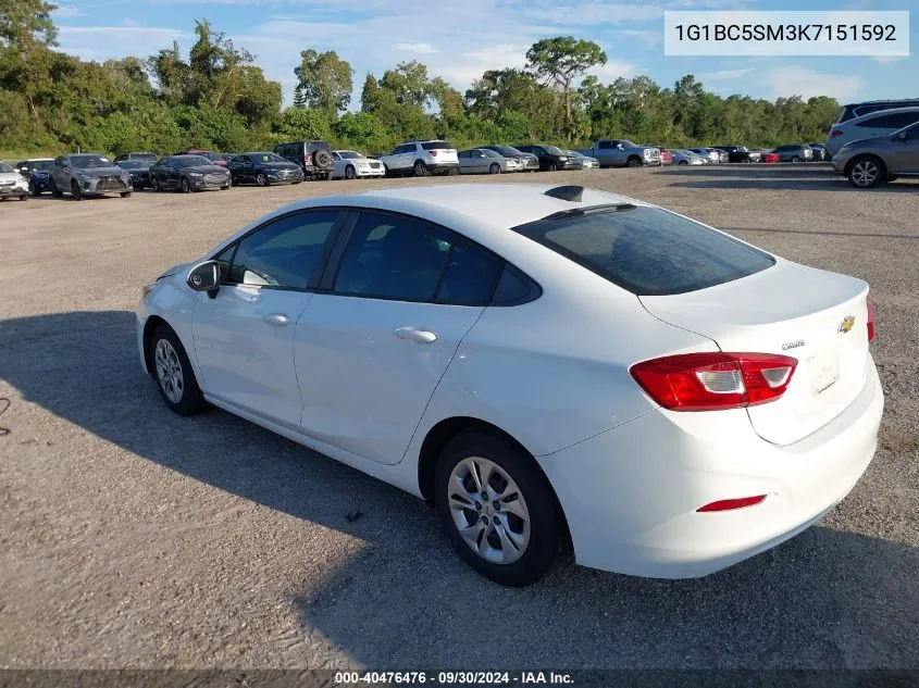 2019 Chevrolet Cruze Ls VIN: 1G1BC5SM3K7151592 Lot: 40476476