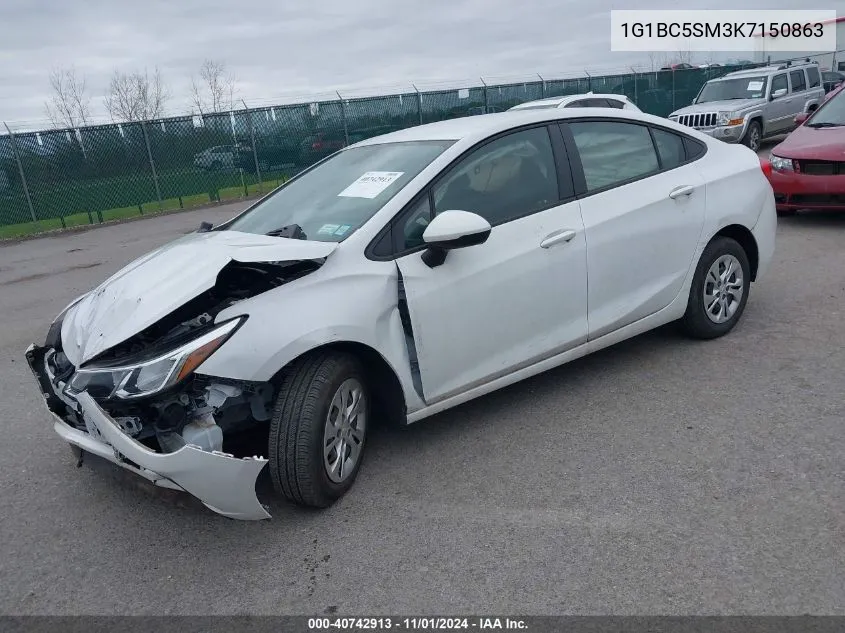 2019 Chevrolet Cruze Ls VIN: 1G1BC5SM3K7150863 Lot: 40742913