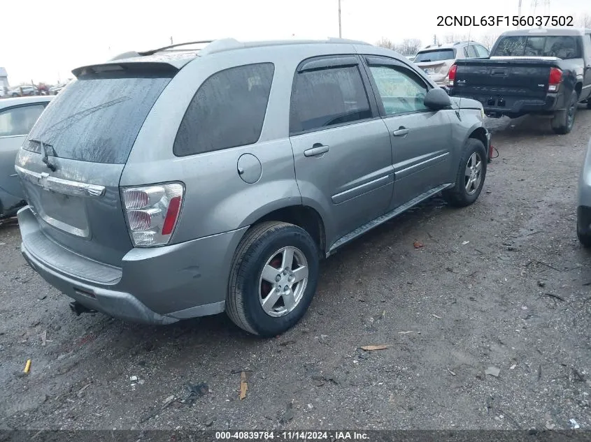 2005 Chevrolet Equinox Lt VIN: 2CNDL63F156037502 Lot: 40839784