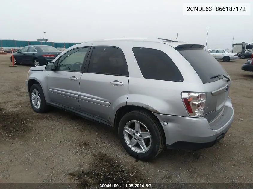 2006 Chevrolet Equinox Lt VIN: 2CNDL63F866187172 Lot: 30049109