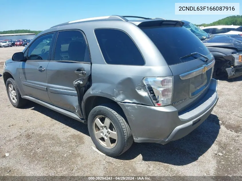 2006 Chevrolet Equinox Lt VIN: 2CNDL63F166087916 Lot: 39294243