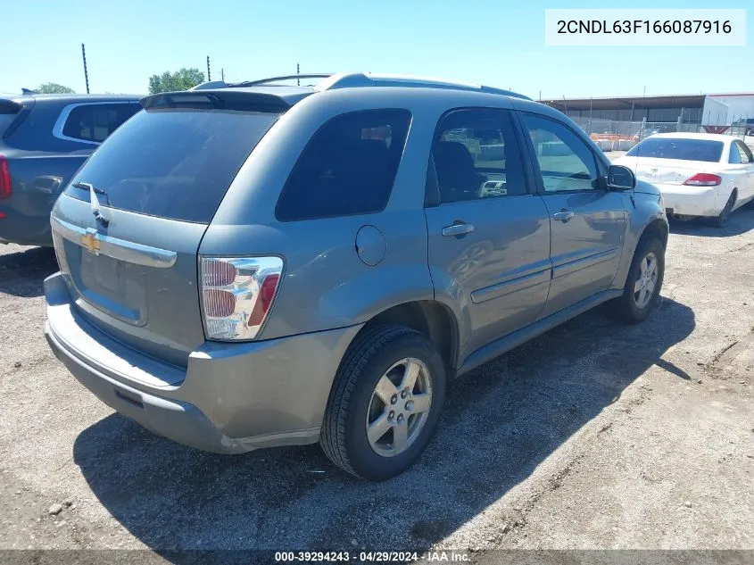 2006 Chevrolet Equinox Lt VIN: 2CNDL63F166087916 Lot: 39294243