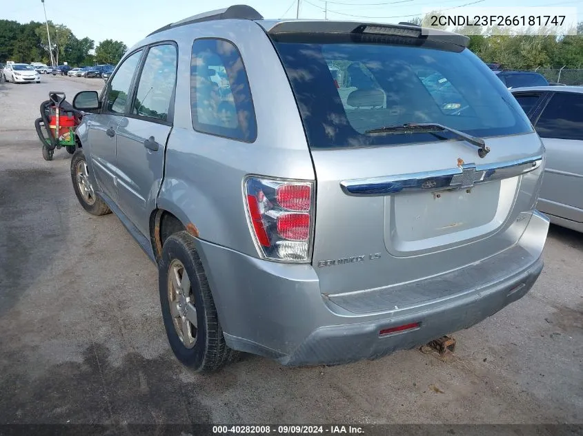 2006 Chevrolet Equinox Ls VIN: 2CNDL23F266181747 Lot: 40282008