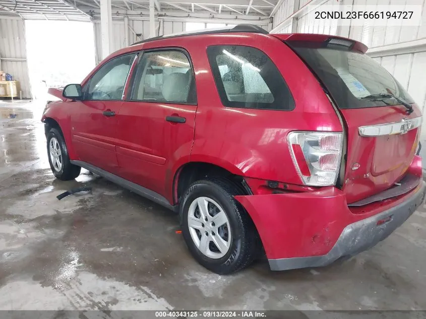 2006 Chevrolet Equinox Ls VIN: 2CNDL23F666194727 Lot: 40343125