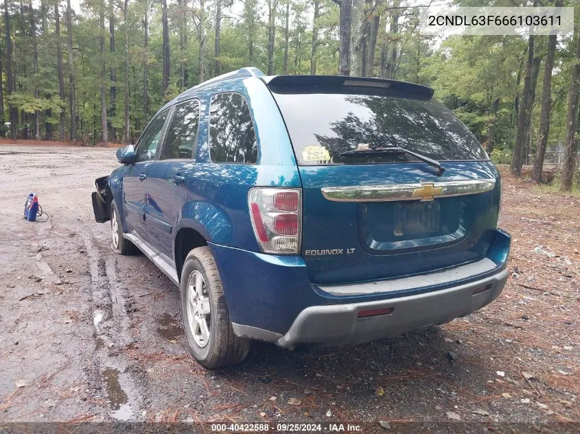 2006 Chevrolet Equinox Lt VIN: 2CNDL63F666103611 Lot: 40422588