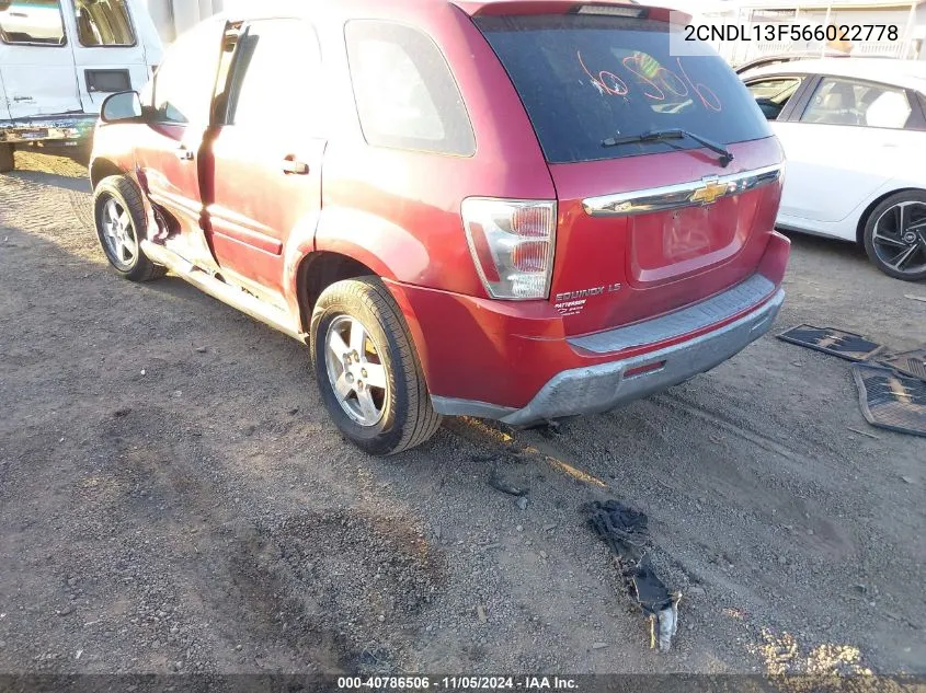 2006 Chevrolet Equinox Ls VIN: 2CNDL13F566022778 Lot: 40786506