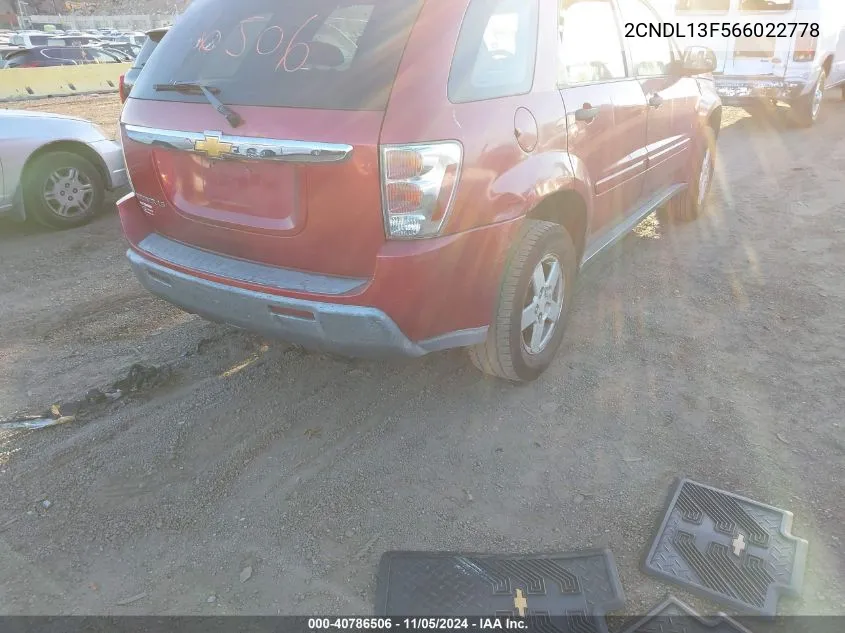 2006 Chevrolet Equinox Ls VIN: 2CNDL13F566022778 Lot: 40786506