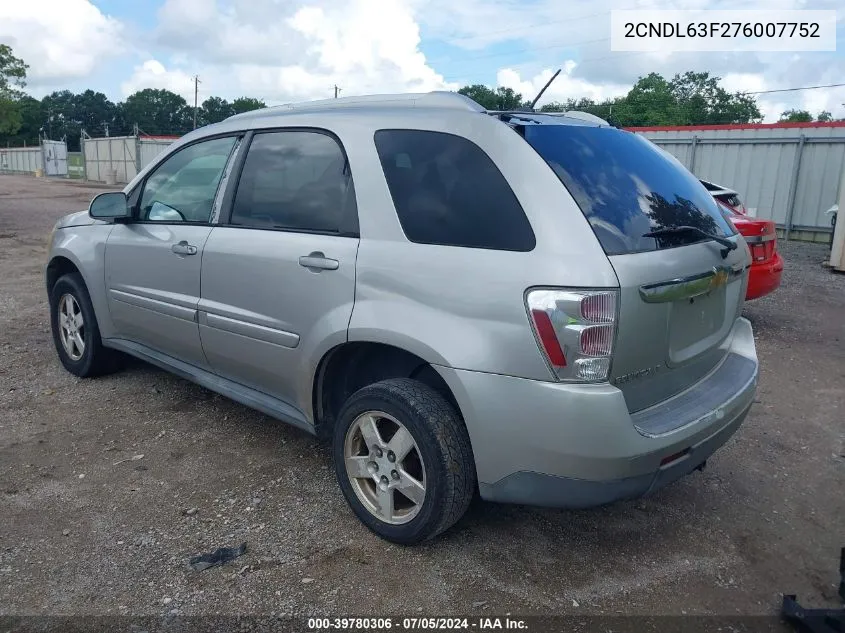 2007 Chevrolet Equinox Lt VIN: 2CNDL63F276007752 Lot: 39780306