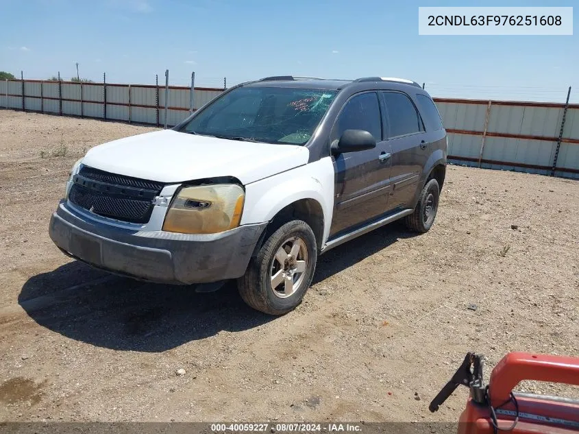 2007 Chevrolet Equinox Lt VIN: 2CNDL63F976251608 Lot: 40059227