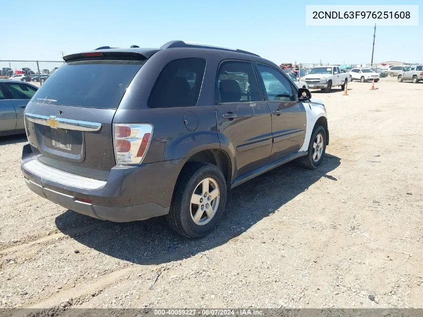 2007 Chevrolet Equinox Lt VIN: 2CNDL63F976251608 Lot: 40059227