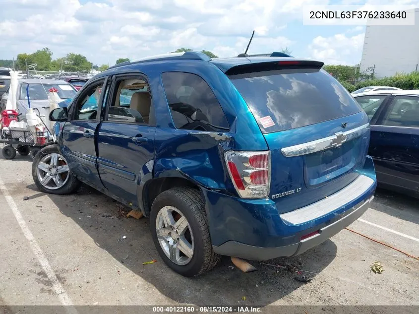 2007 Chevrolet Equinox Lt VIN: 2CNDL63F376233640 Lot: 40122160