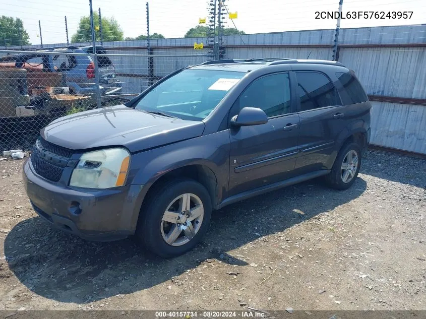 2007 Chevrolet Equinox Lt VIN: 2CNDL63F576243957 Lot: 40157731