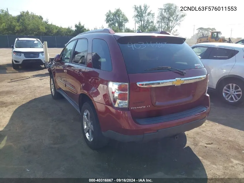 2007 Chevrolet Equinox Lt VIN: 2CNDL63F576011553 Lot: 40316867